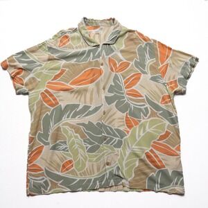 Sun + Stone Mens XXL Green Tropical Leaf Print Rayon Button Up Shirt